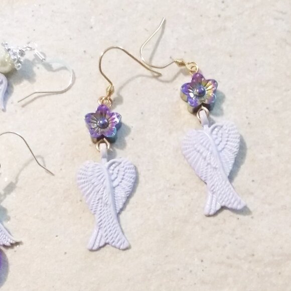 🍂🍁🍃 3/$25!!!  Lilac & Purple Angle Wings - Blessings Dangle Earrings - Picture 3 of 7